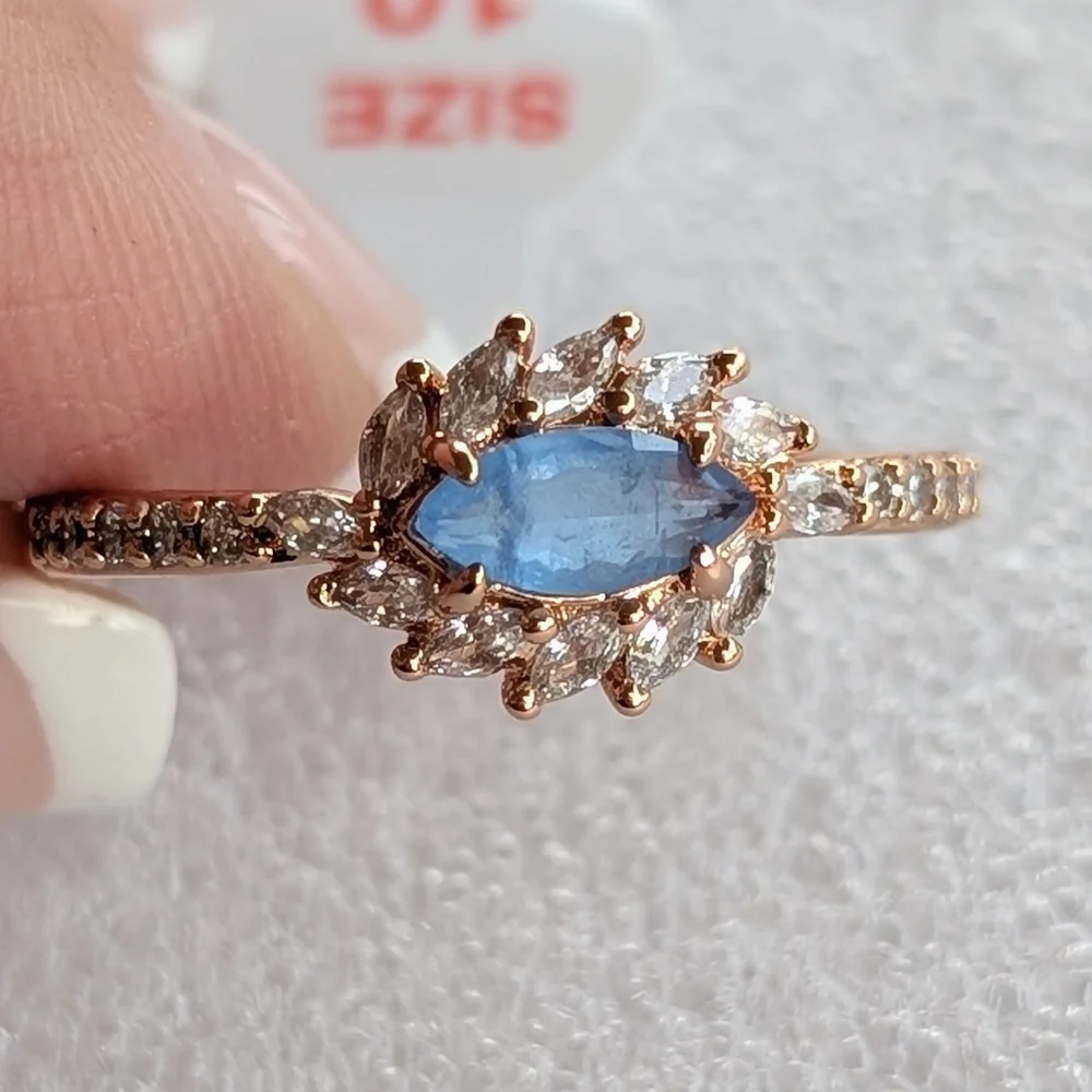 Brilliant NWT Bomb Party Lab Created Blue White Topaz Rose Gold Plated Sz10 Ring